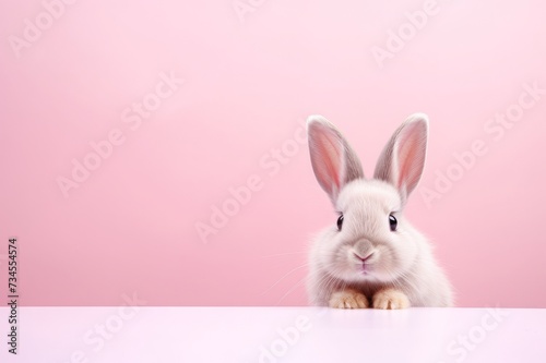 Easter pink bunny on pink pastel background