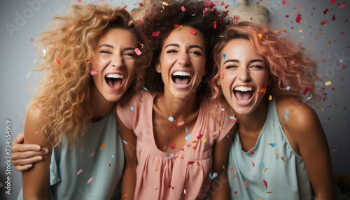 Fun loving women celebrate with confetti at a joyful party generated by AI
