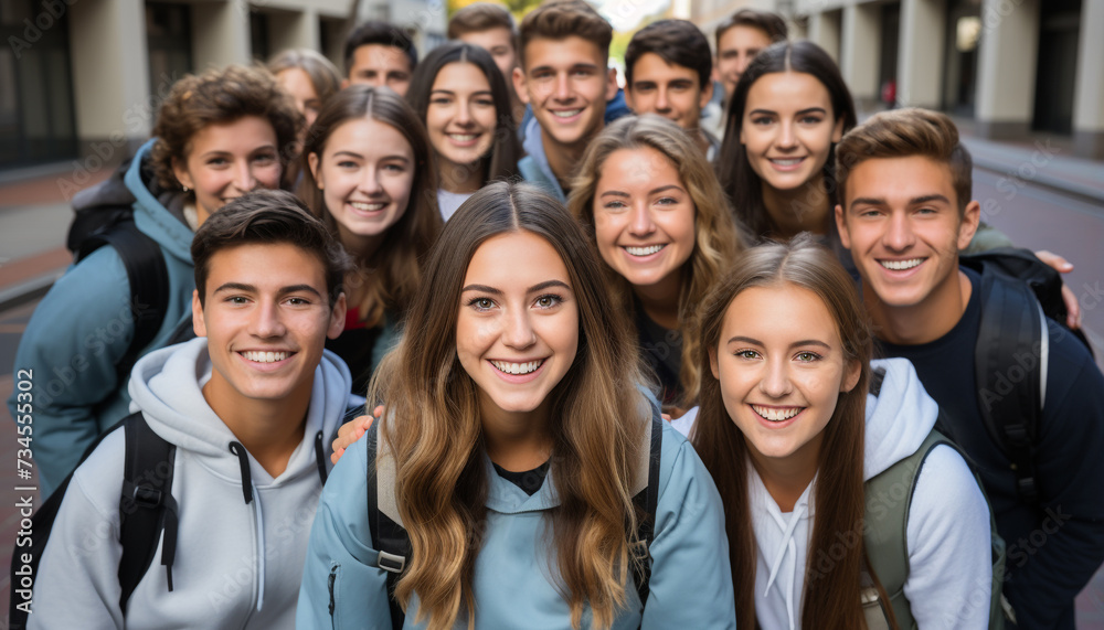 Smiling students bond, learn, and succeed in cheerful campus unity generated by AI Smiling students bond, learn, and succeed in cheerful campus unity generated by AI