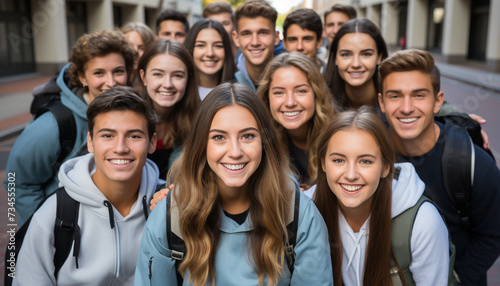 Smiling students bond, learn, and succeed in cheerful campus unity generated by AI