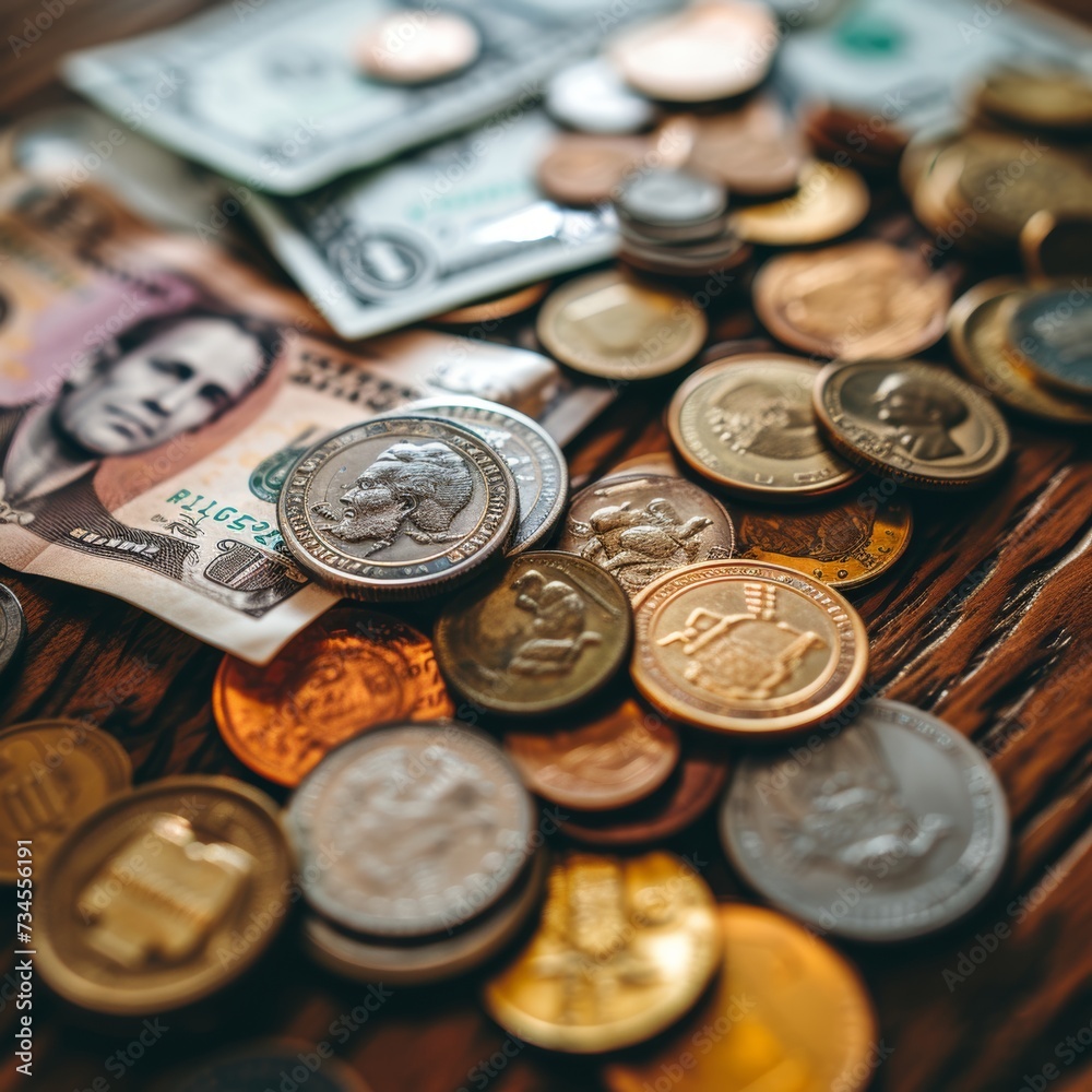 Diverse Global Currencies and Banknotes Displayed on Wooden Table - A Glimpse into World Trade and Finance Diverse Global Currencies and Banknotes Displayed on Wooden Table - A Glimpse into World Trade and Finance