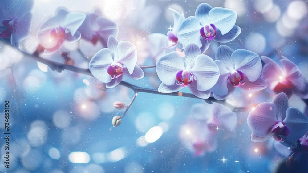 beautiful flower background with orchid. abstract light background with orchid branches toned. seamless looping overlay 4k virtual video animation background 