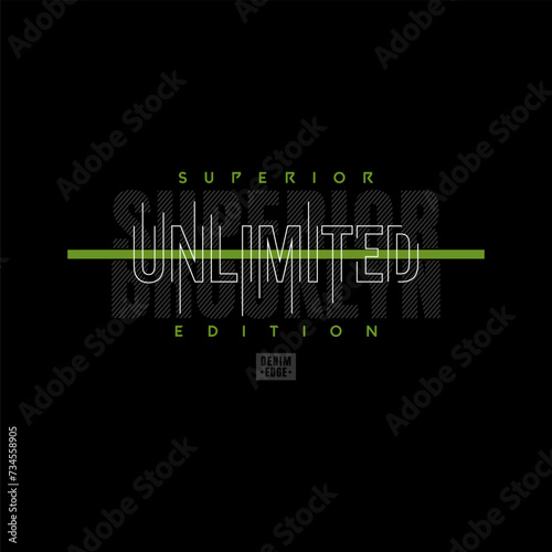 unlimited. Graphic mens dynamic t-shirt design, poster, typography. Vector illustration..
