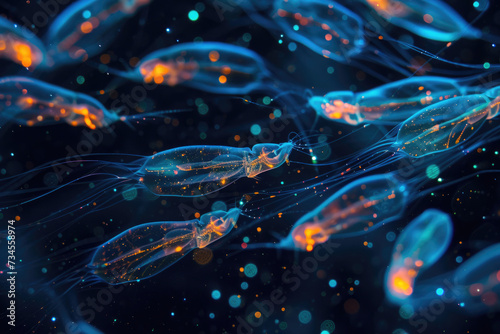 A mesmerizing display of bioluminescent krill lighting up the dark ocean depths © Veniamin Kraskov