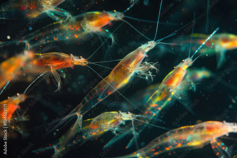 A mesmerizing display of bioluminescent krill lighting up the dark ocean depths