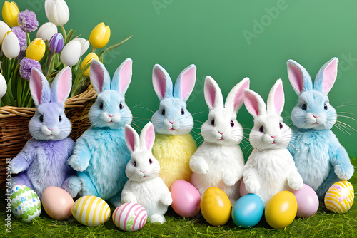 easter bunny and easter eggs, A delightful array of Easter bunnies with easter eggs, Generative 