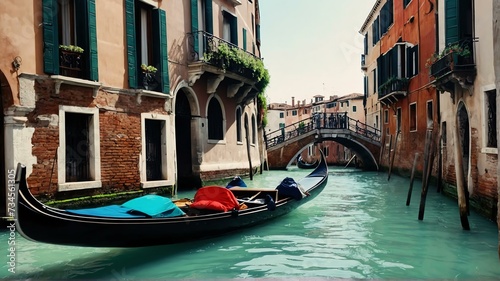 Gondolas drifting along tranquil canals landscape view for celebrations and greeting card from Generative AI © sevenSkies