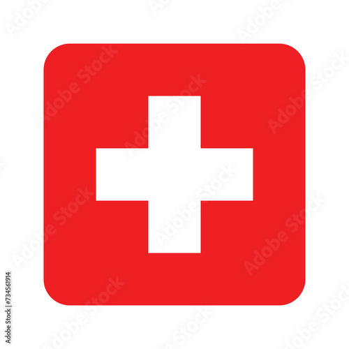 Red cross first aid square flat sign medicine Symbol health hospital care icon Isolated white. Emergency medic red white collection plus logo design for web mobile isolated on background