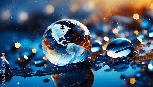 Fototapeta Naklejka Na Ścianę i Meble -  earth pattern and world map on soap bubble, Wall Art Poster Print Design for Home Decor, Decoration Artwork, Wallpaper & Background for Computer