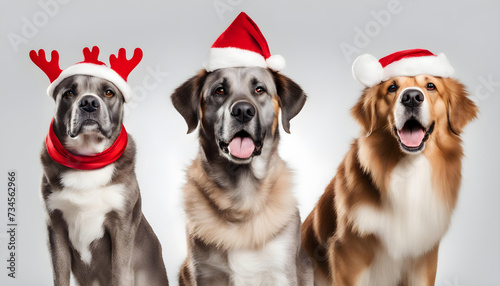 Group of dogs wearing santa hats © Iqra