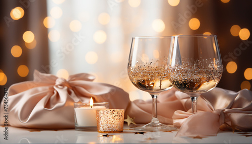 Romantic celebration  candlelit table, luxury, wine, and glowing love generated by AI