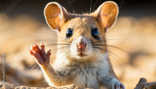 Cute small mouse, fluffy fur, looking at camera with curiosity generated by AI