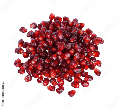 Pile of red pomegranate seed  isolated on white background