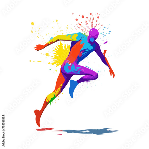 Vector illustration  sprinter. Running man. Spray watercolor paint on a white background.