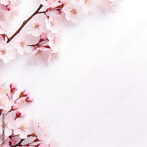 Pink flowers Spring background sakura , cherry blossom white with copy space,isolated on white background