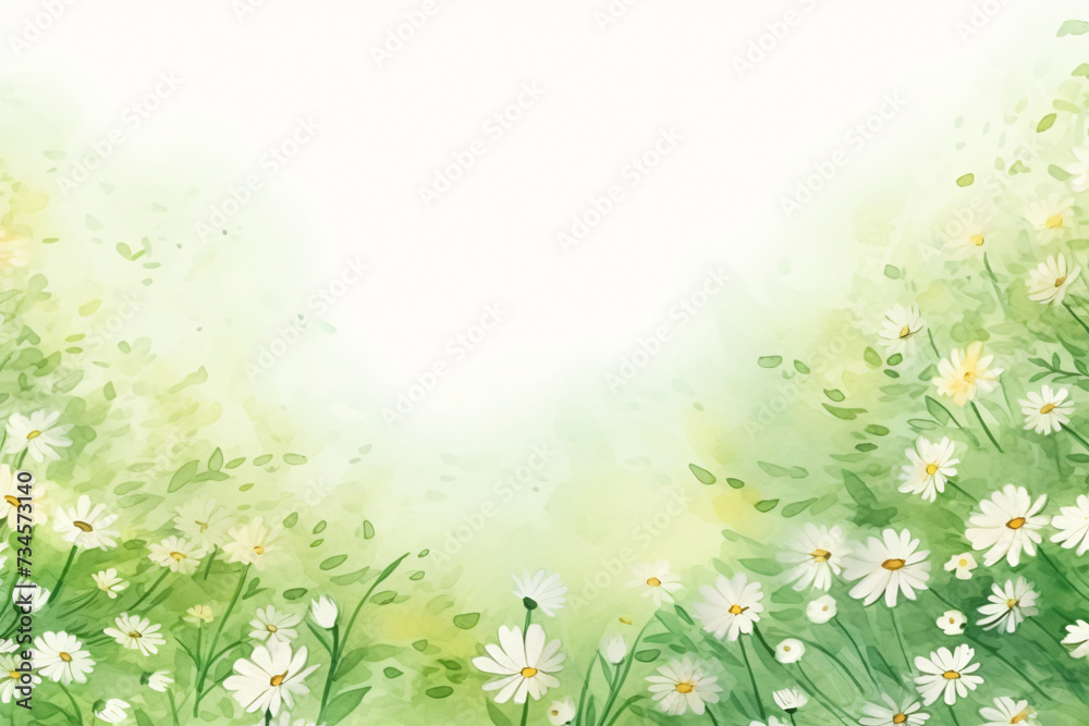 Spring floral border background in green with leaf