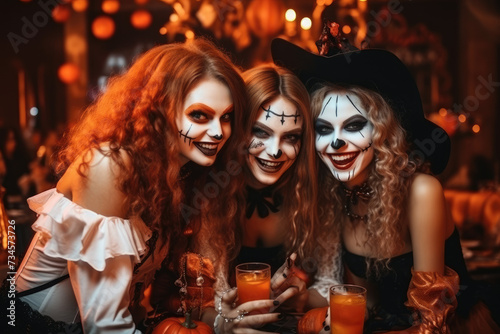 Girl in halloween costume having fun at a party