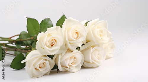 White roses bouquet on white background with soft focus., generative, ai