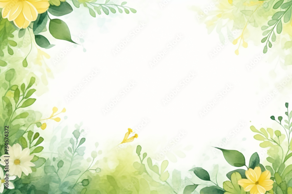 Spring floral border background in green with leaf Spring floral border background in green with leaf