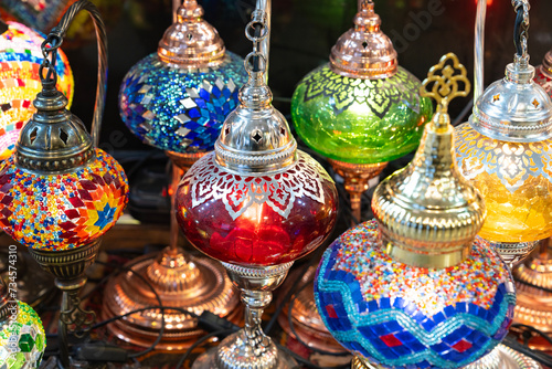 Photography Traditional Colorful Turkish Mosaic Lamps Photo, Grand Bazaar Fatih, Istanbul Tu