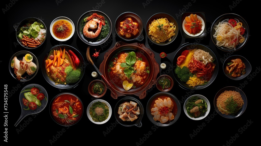 _Collage_of_different_Asian_dishes_on_a_black_background ai generated high quality image