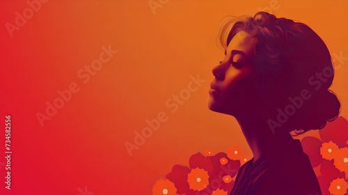 A woman s profile cast against a gradient orange background  serving as an emotional expression through silhouette. 