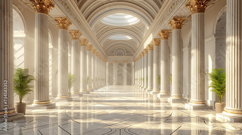 The interior of the church with columns and a marble floor. Created with Ai