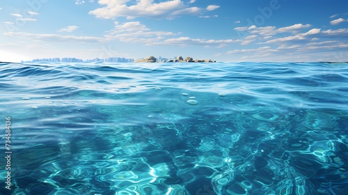 A serene cobalt blue ocean, with a gentle breeze creating ripples on the water's surface