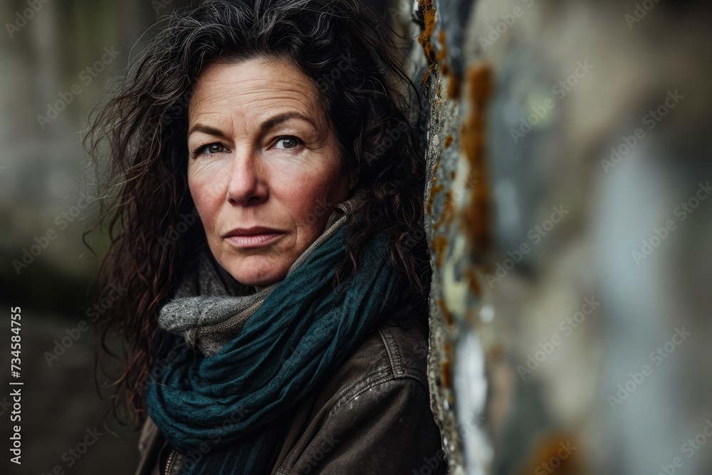 Portrait of sad senior woman in scarf and coat, outdoor shot Portrait of sad senior woman in scarf and coat, outdoor shot