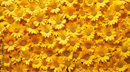 A full frame of bright yellow daisy flowers creating a cheerful natural background.