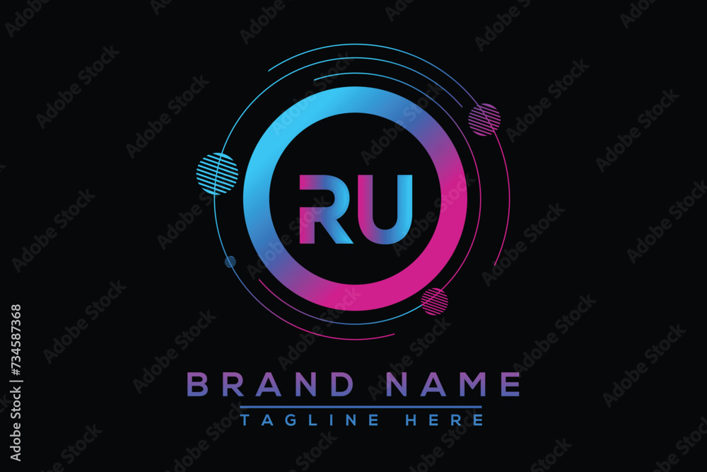 Obraz premium Letter RU Blue logo design. Vector logo design for business.