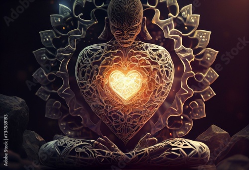 3d illustration joint meditation focusing on the heart chakra. Generative AI