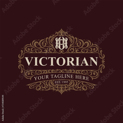 Victorian style monogram with initial AU or UA. Badge logo design. can be applied on stationery, invitations, signage, packaging, or even as a branding element and etc