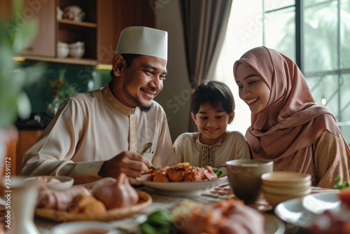 Tradition and Cuisine  Muslim Family Dinners  Togetherness  and Joyful Hijabs  Joyful Muslim Family Enjoying a Traditional Home-Cooked Meal Together