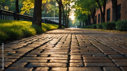 Bricks walkway through a park at summer from Generative AI