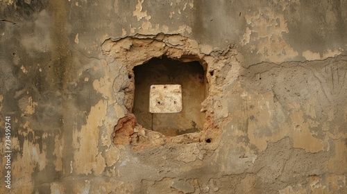 Intriguing scene of a wall with a unique hole, offering a glimpse into the unknown, Ai Generated. © Crazy Juke