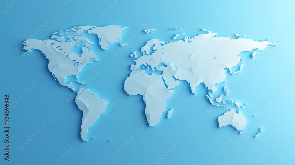 World map displayed on a serene blue background, symbolizing the essence of geography and exploration, Ai Generated. World map displayed on a serene blue background, symbolizing the essence of geography and exploration, Ai Generated.