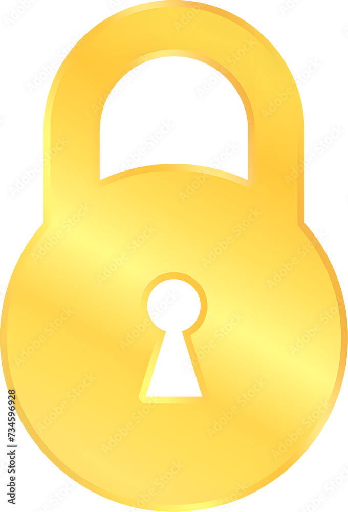 Flat gold round padlock icon symbol cutout for template background website illustration