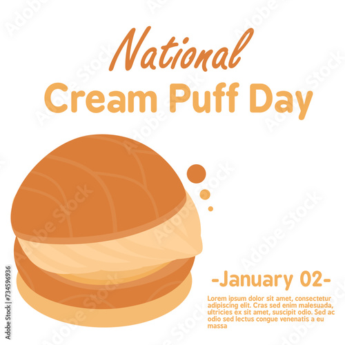 illustration of a cream puff with abundant cream on a white background with copy space