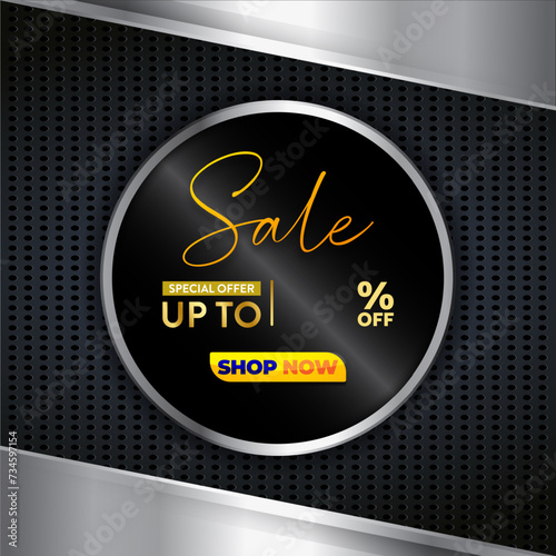 sale discount template banner with copy space for product sale with abstract gradient black and silver background design
