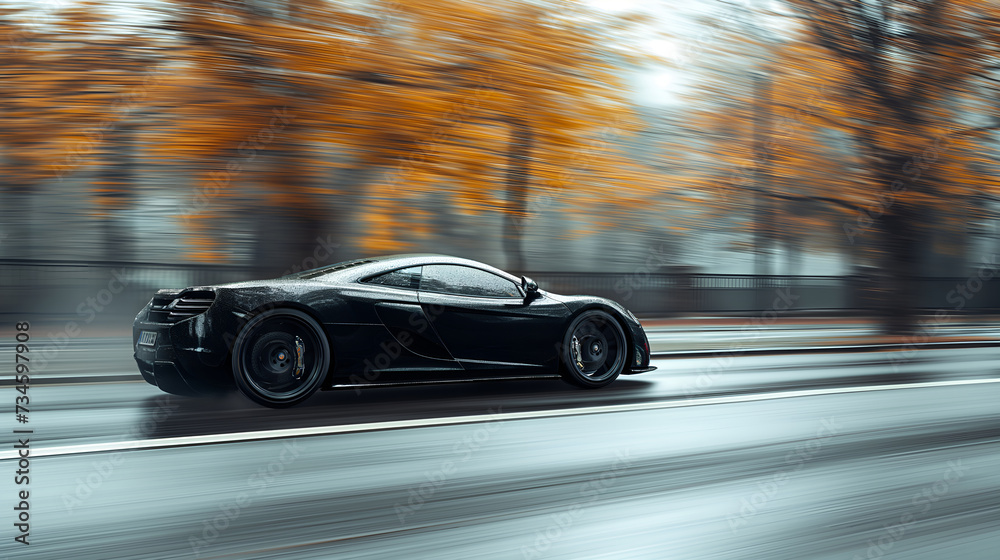 Speeding Through Autobahn: Black Supercar Races with Motion Blur in High-Speed Chase