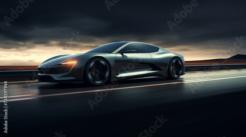 Rapid Motion: Black Supercar Blurs Past Autobahn, Accelerating with Intense Speed © Phrygian