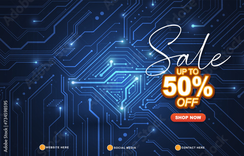 sale discount template banner with copy space for product sale with abstract gradient dark blue background design
