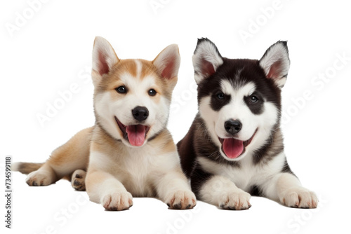 Couple of Cute fluffy portrait smile Puppy dog that looking at camera isolated on clear png background  funny moment  lovely dog  pet concept.