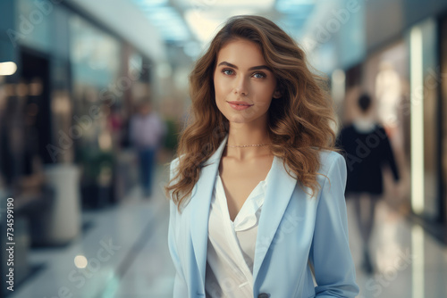 portrait of Attractive woman walking at modern shopping center