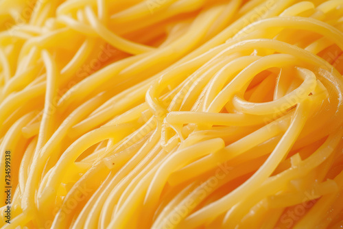 macaroni with a yellow color and a cheese and a professional overlay on the twirl