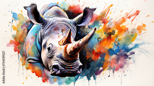 abstract watercolor background with rhino animal
