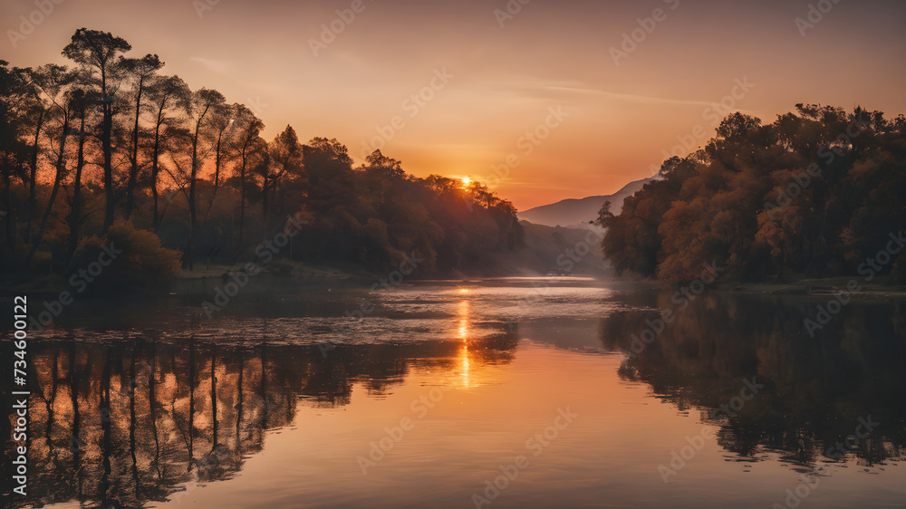 Obraz premium sunset over the lake