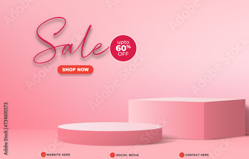 sale template banner with blank space 3d podium for product sale with abstract gradient pink background design