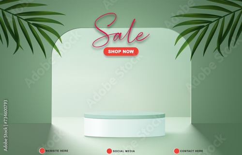 sale template banner with blank space 3d podium for product sale with abstract gradient green and white background design
